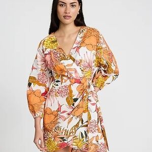Express Medium Floral Wrap Dress in Orange & Mustard
